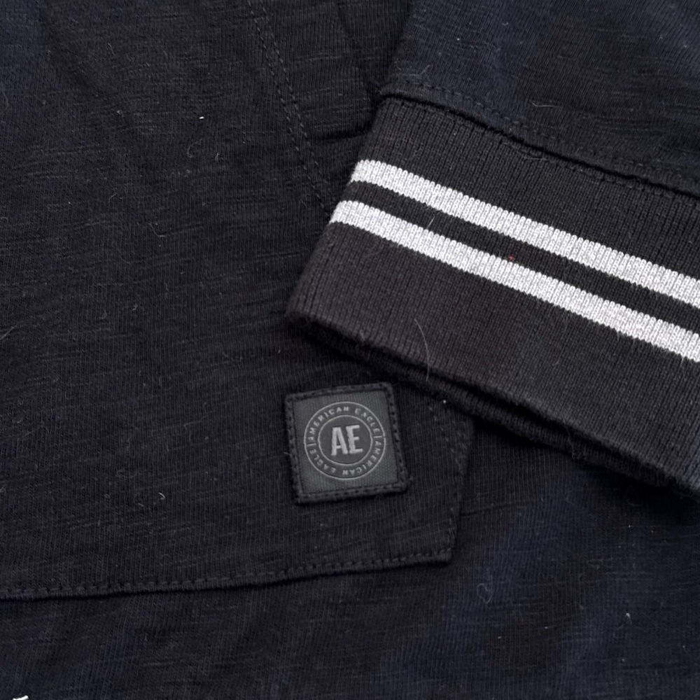 American Eagle Pullover Hoodie Mens Size Small Black White Knit Sweatshirt - Picture 3 of 10